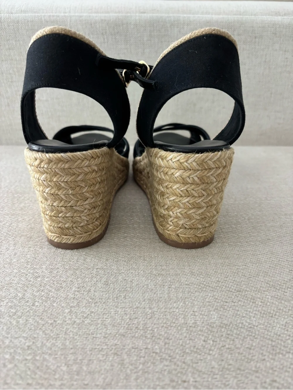Stuart Weitzman Black Espadrille Ankle-Strap Wedges